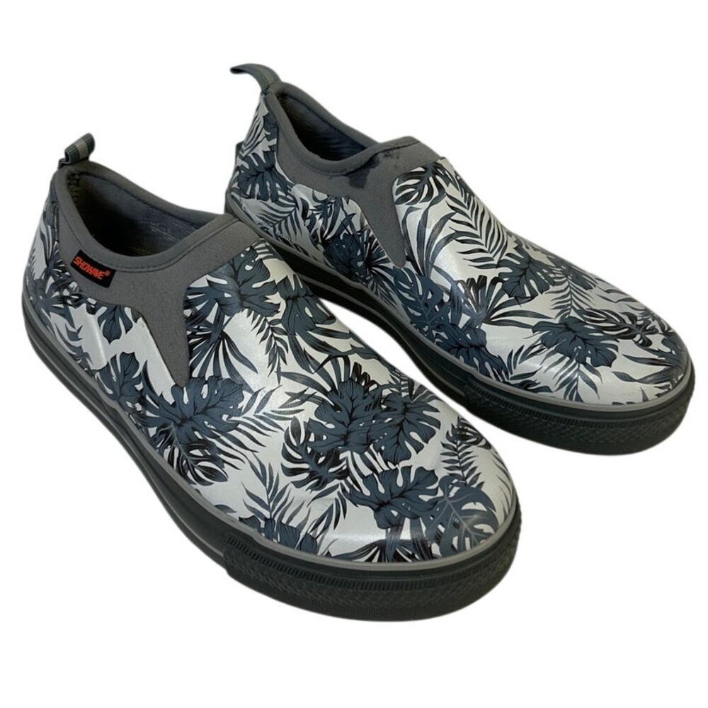 Showave Womens Size 10 Gray Fern Leaf Closed Round Toe Waterproof Garden Shoes